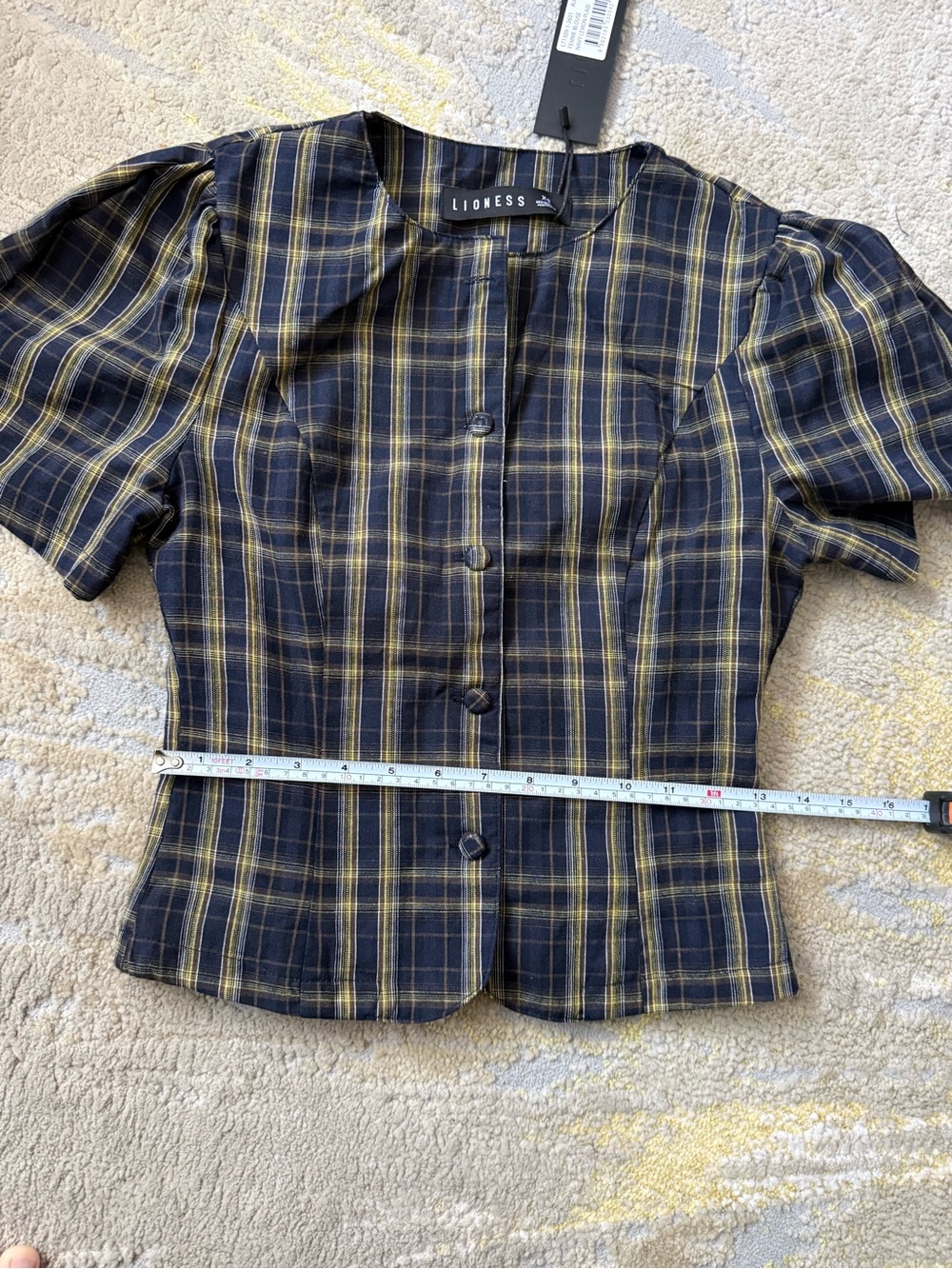 Lioness Navy and Yellow Plaid Short Sleeve Blazer - Picture 6 of 8